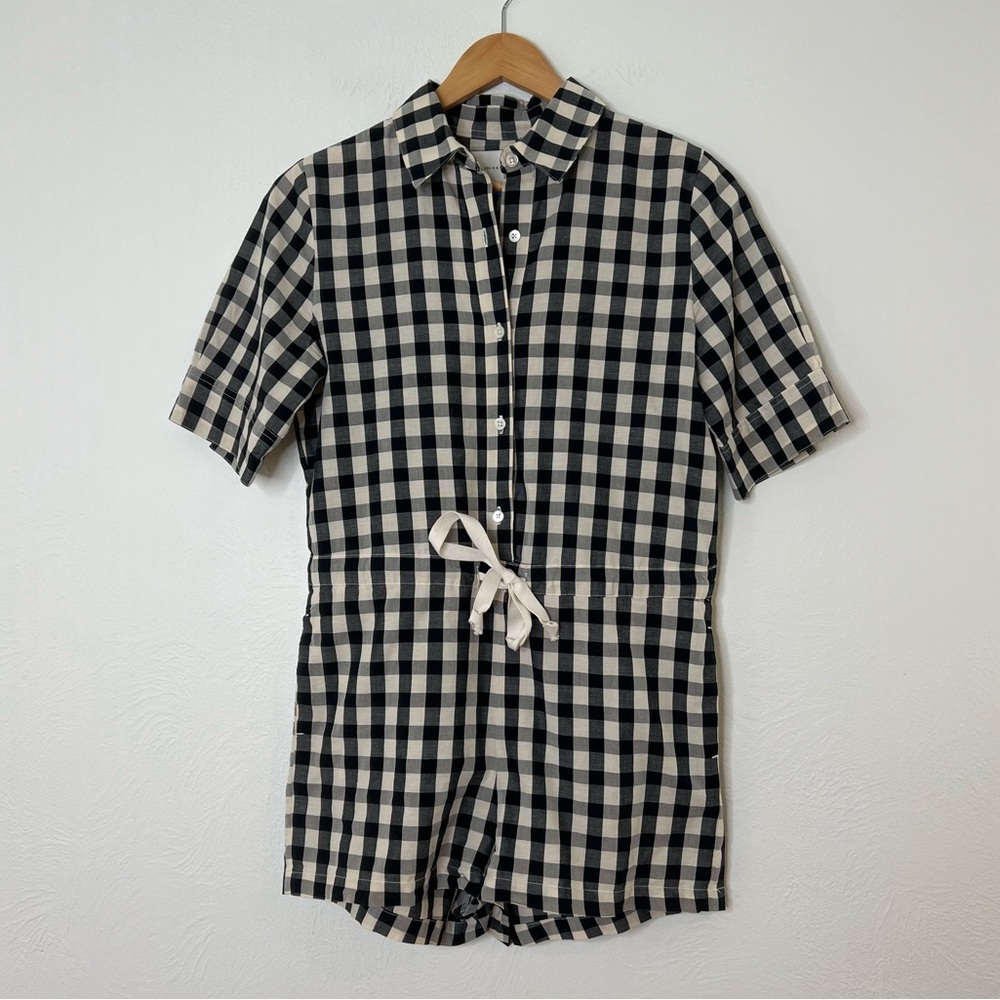 Solid & Striped Gingham Plaid Romper Button Front… - image 1